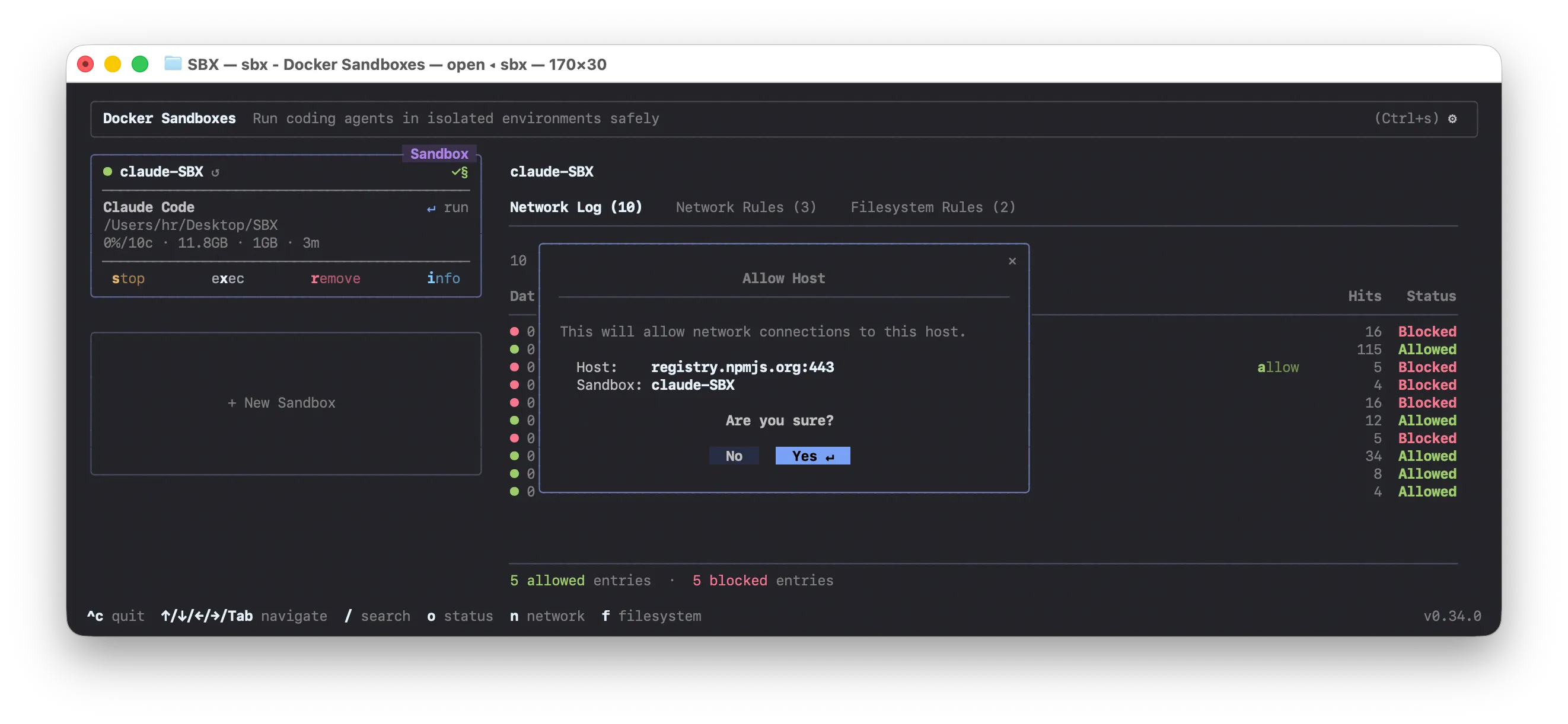 Allow Host confirmation modal Allow Host confirmation modal in the sbx TUI